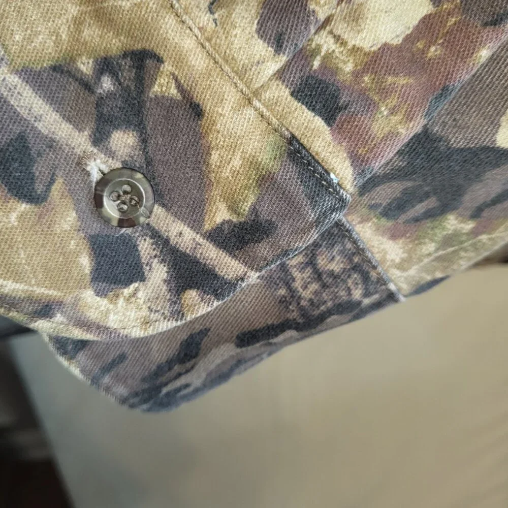 Mossy Oaks Forest Floor Shirt Camo XL Zip Off Sleeves Zipper Back Pocket